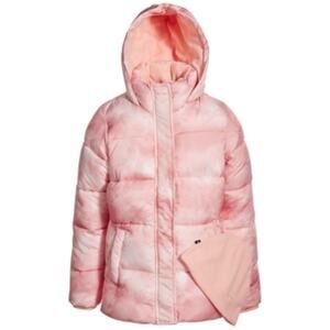 CB SPORTS Puffer Jacket Girls Large 14-16 Pink Tie Dye Coat + Free Fleece Beanie